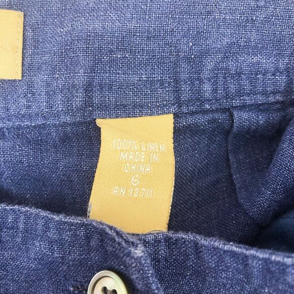 Kate Hill Cargo Pants Size 6 Navy Blue 100% Linen Wide Leg Utility Pockets - Picture 10 of 11